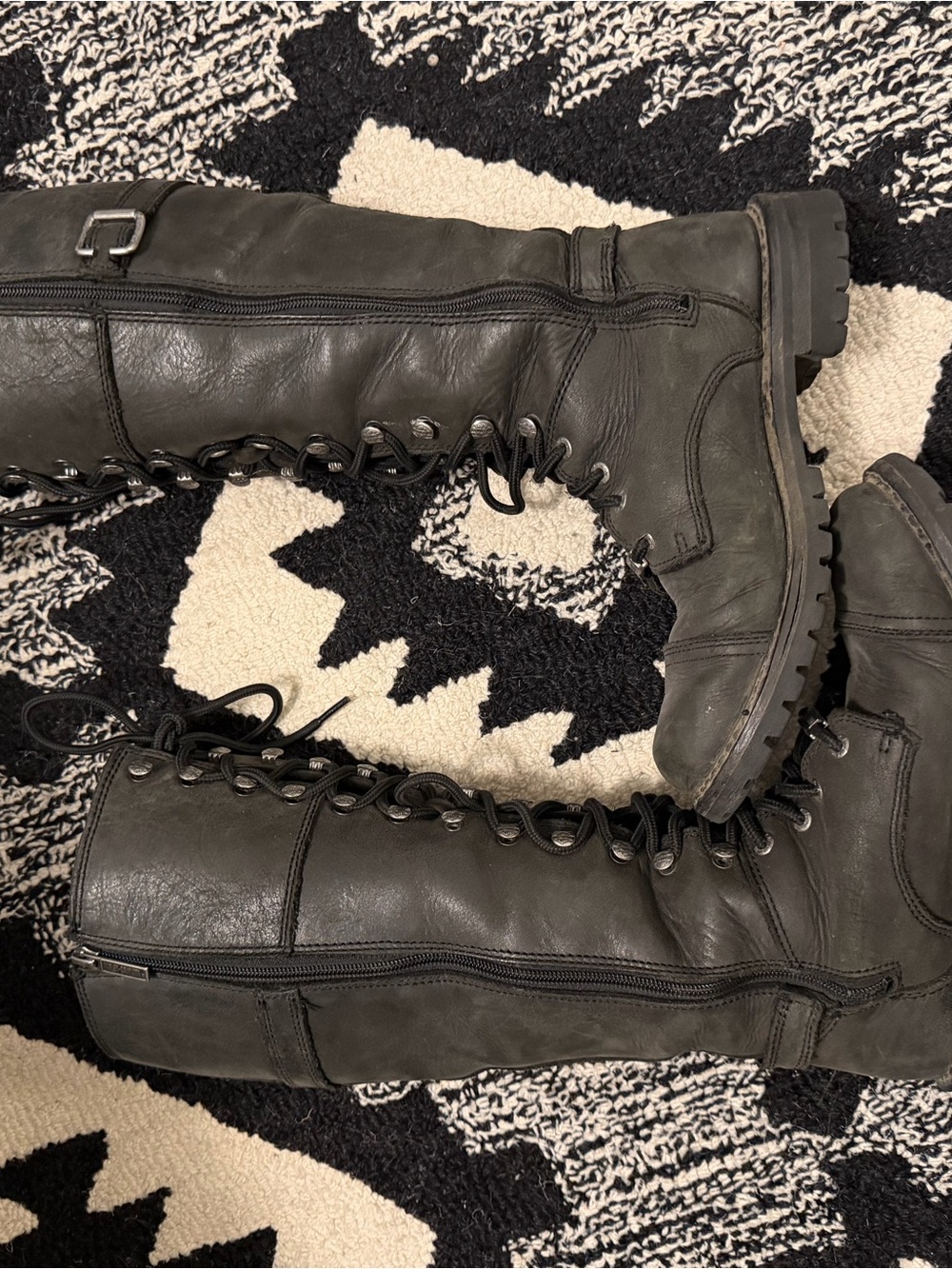 Harley-Davidson Black Lace-Up Knee-High Motorcycle Boots - Picture 3 of 8